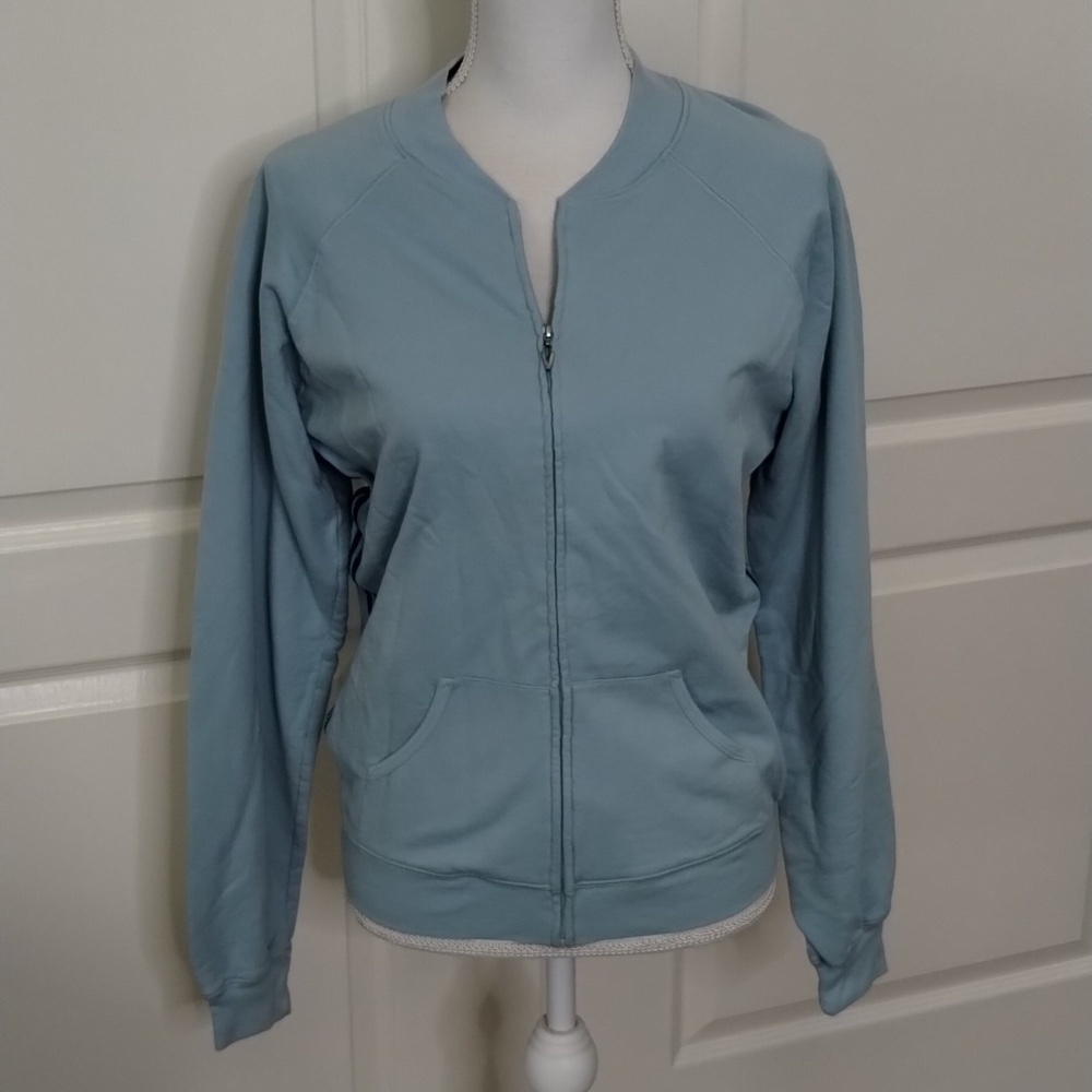 Victoria Secret Zip Jacket Medium Aque Blue Shimmer Blue Side Stripe Vintage